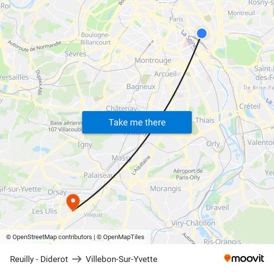 Reuilly - Diderot to Villebon-Sur-Yvette map