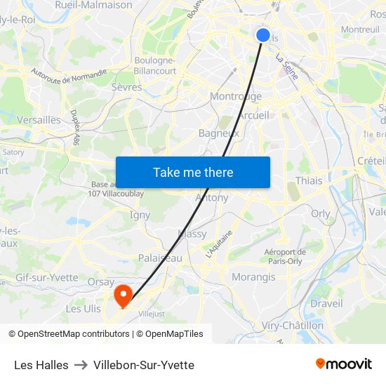 Les Halles to Villebon-Sur-Yvette map