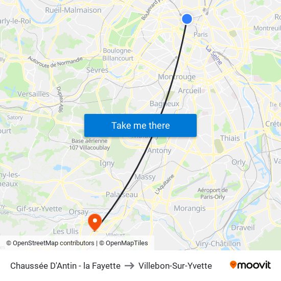 Chaussée D'Antin - la Fayette to Villebon-Sur-Yvette map