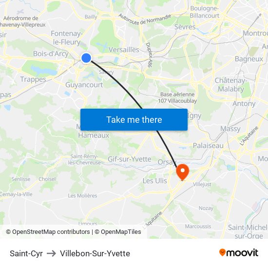 Saint-Cyr to Villebon-Sur-Yvette map