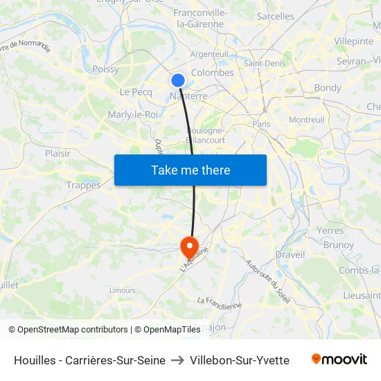 Houilles - Carrières-Sur-Seine to Villebon-Sur-Yvette map