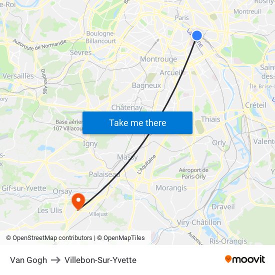 Van Gogh to Villebon-Sur-Yvette map