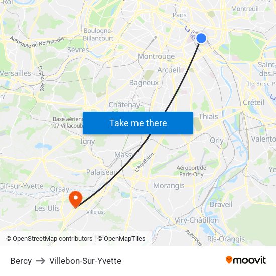 Bercy to Villebon-Sur-Yvette map