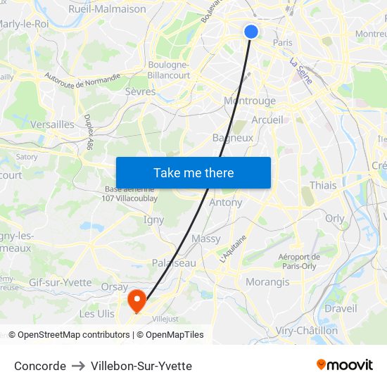Concorde to Villebon-Sur-Yvette map