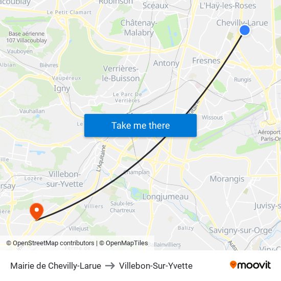 Mairie de Chevilly-Larue to Villebon-Sur-Yvette map