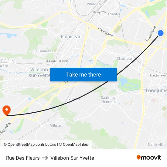 Rue Des Fleurs to Villebon-Sur-Yvette map