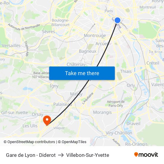 Gare de Lyon - Diderot to Villebon-Sur-Yvette map