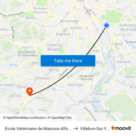 École Vétérinaire de Maisons-Alfort - Métro to Villebon-Sur-Yvette map