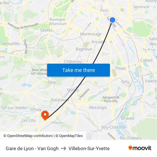 Gare de Lyon - Van Gogh to Villebon-Sur-Yvette map