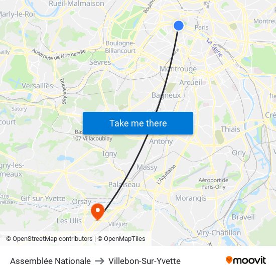 Assemblée Nationale to Villebon-Sur-Yvette map