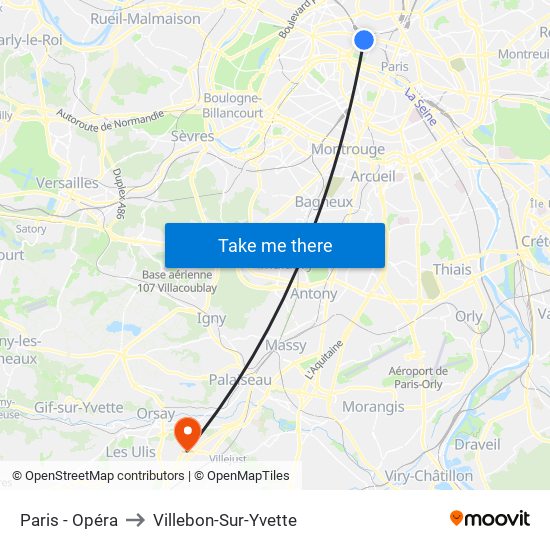Paris - Opéra to Villebon-Sur-Yvette map