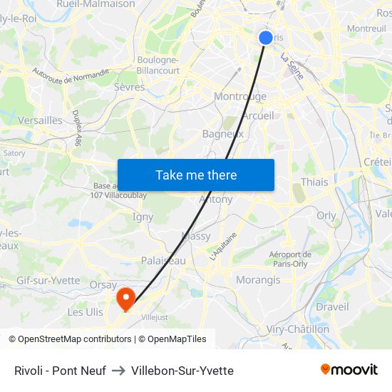 Rivoli - Pont Neuf to Villebon-Sur-Yvette map