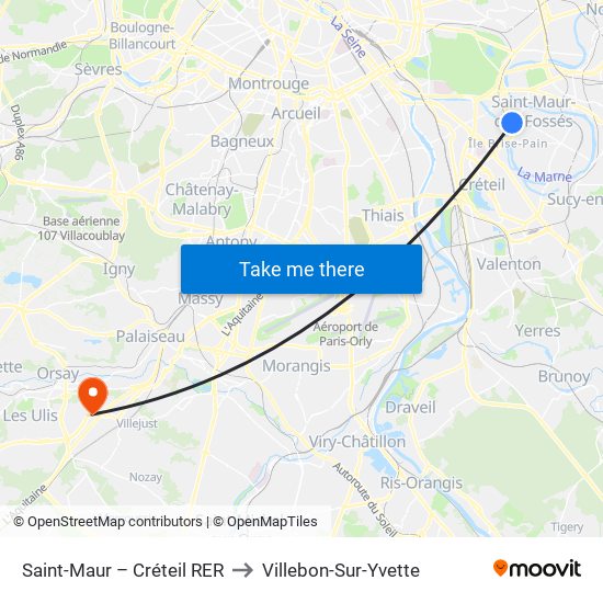 Saint-Maur – Créteil RER to Villebon-Sur-Yvette map