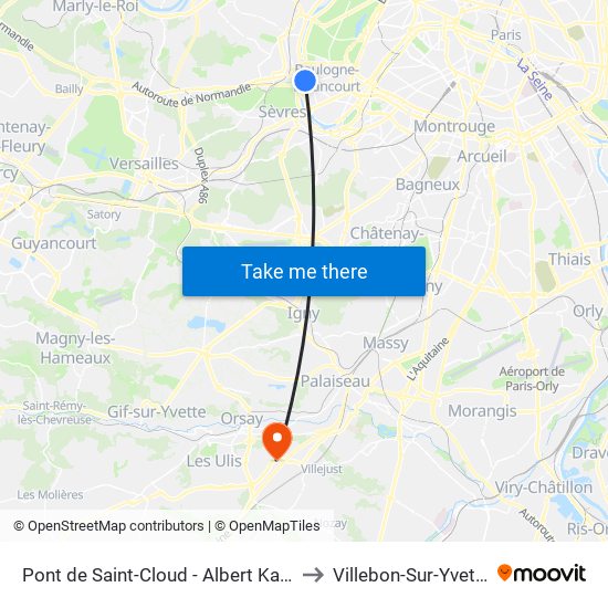 Pont de Saint-Cloud - Albert Kahn to Villebon-Sur-Yvette map