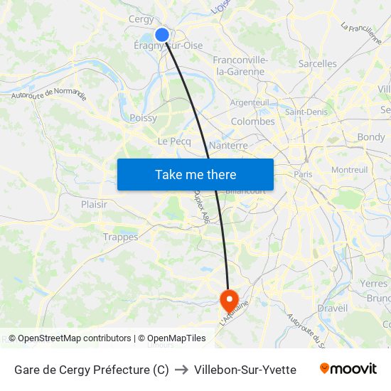Gare de Cergy Préfecture (C) to Villebon-Sur-Yvette map