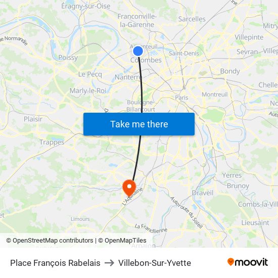 Place François Rabelais to Villebon-Sur-Yvette map