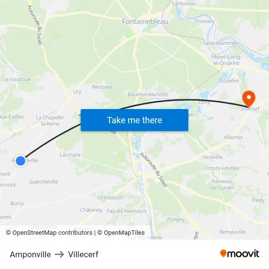 Amponville to Villecerf map