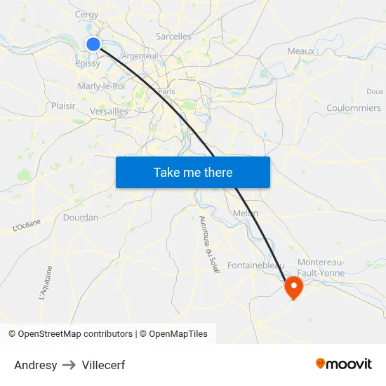 Andresy to Villecerf map