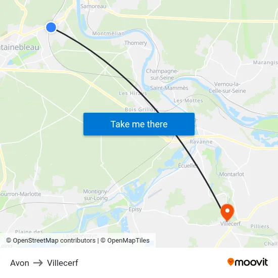 Avon to Villecerf map