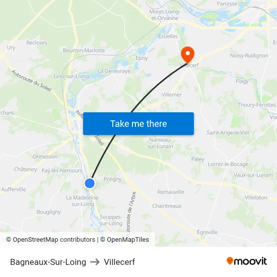Bagneaux-Sur-Loing to Villecerf map
