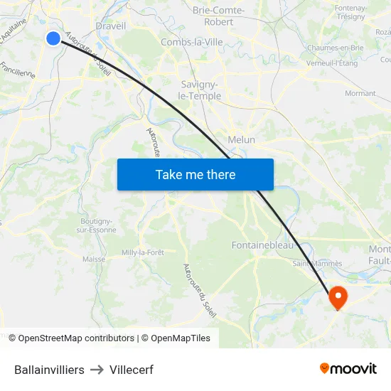 Ballainvilliers to Villecerf map