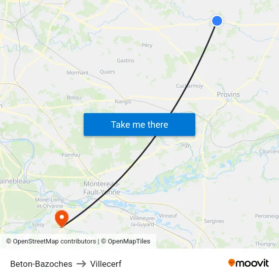 Beton-Bazoches to Villecerf map