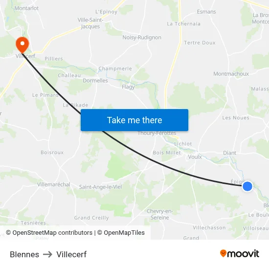 Blennes to Villecerf map