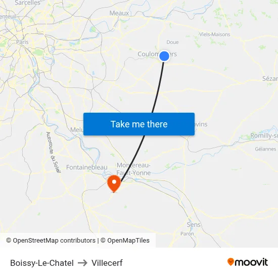 Boissy-Le-Chatel to Villecerf map
