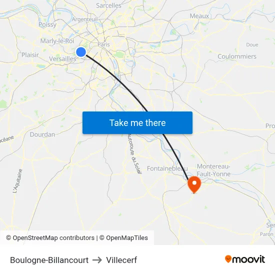 Boulogne-Billancourt to Villecerf map