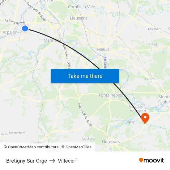 Bretigny-Sur-Orge to Villecerf map