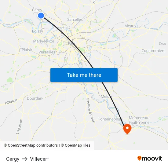 Cergy to Villecerf map