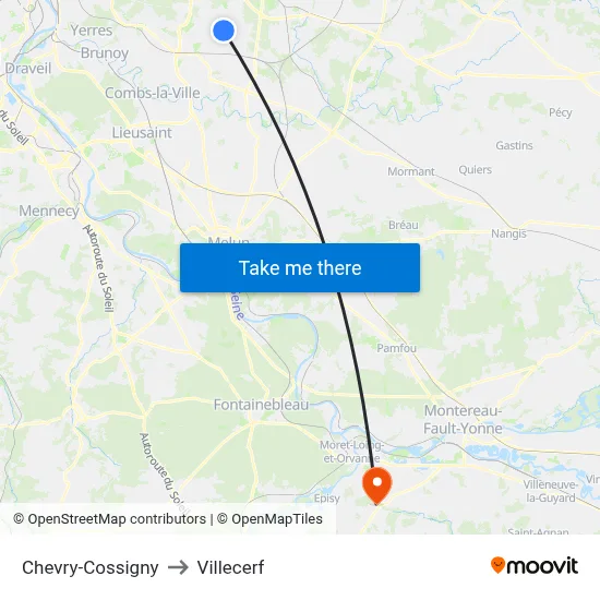 Chevry-Cossigny to Villecerf map