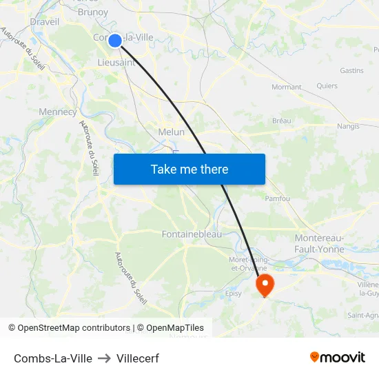 Combs-La-Ville to Villecerf map
