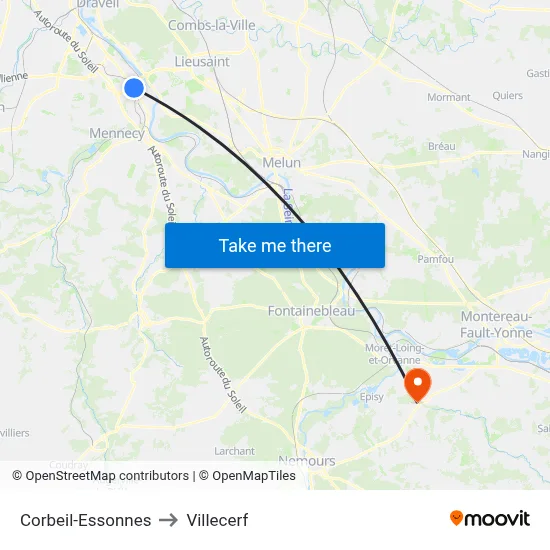 Corbeil-Essonnes to Villecerf map