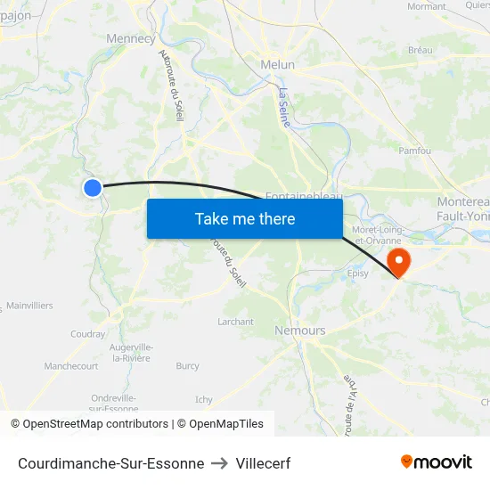 Courdimanche-Sur-Essonne to Villecerf map