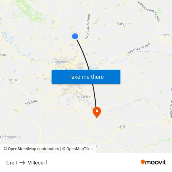 Creil to Villecerf map