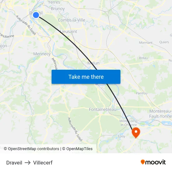 Draveil to Villecerf map