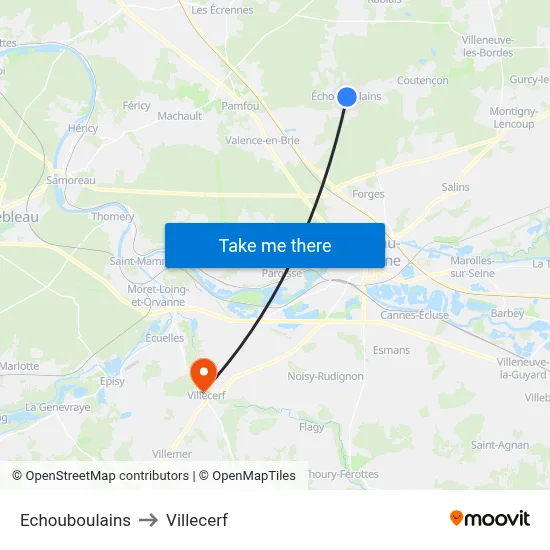 Echouboulains to Villecerf map