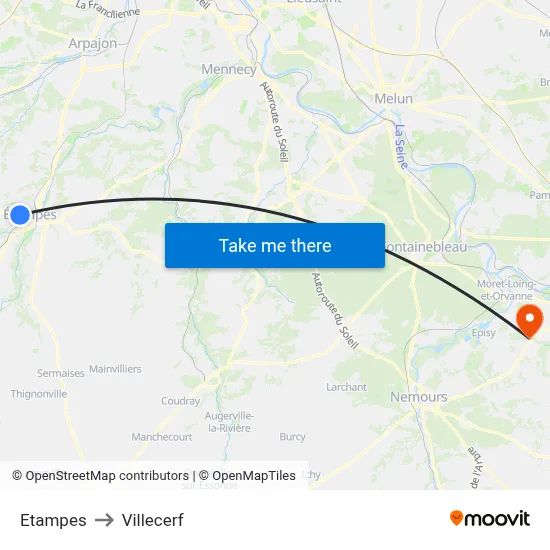 Etampes to Villecerf map