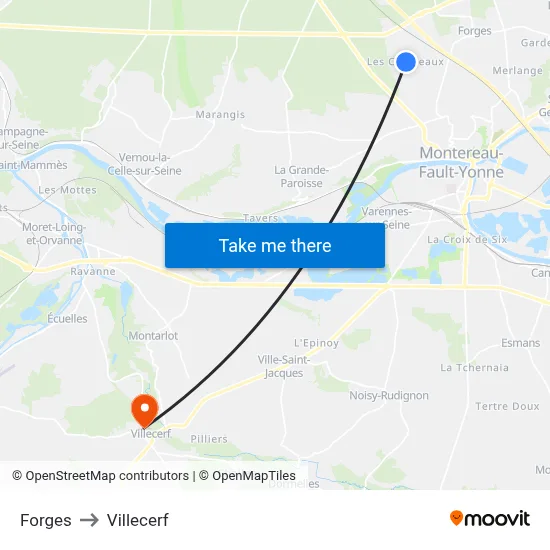 Forges to Villecerf map