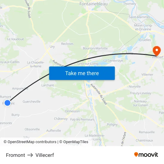 Fromont to Villecerf map