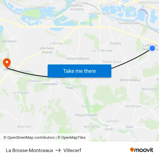La Brosse-Montceaux to Villecerf map