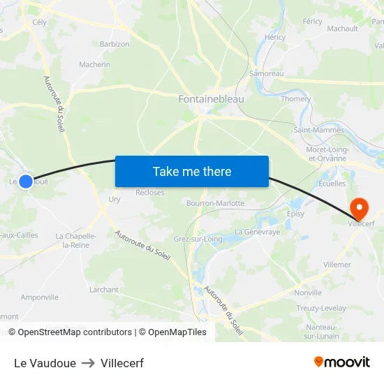 Le Vaudoue to Villecerf map