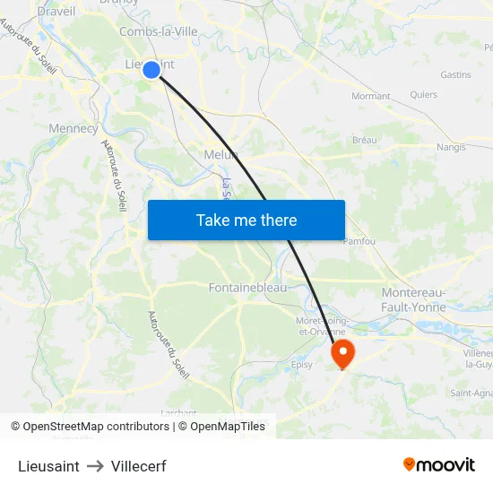 Lieusaint to Villecerf map