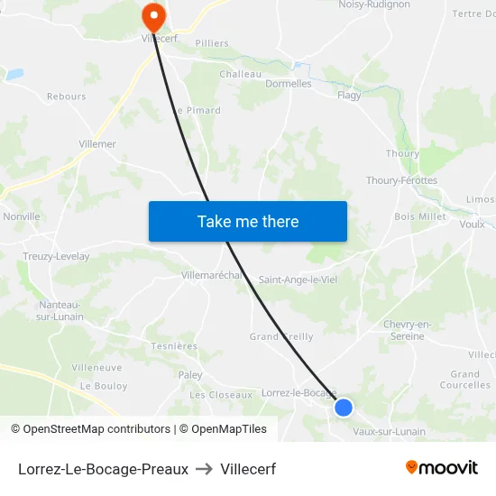 Lorrez-Le-Bocage-Preaux to Villecerf map