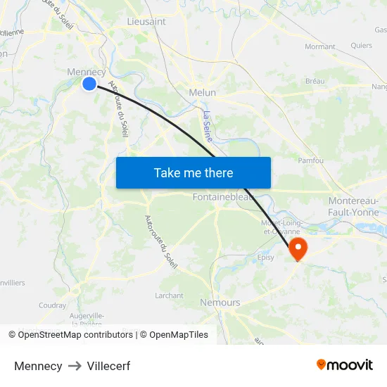 Mennecy to Villecerf map