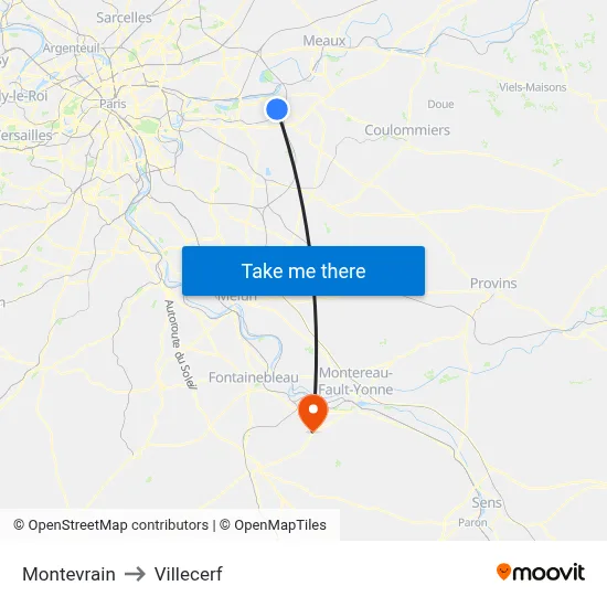 Montevrain to Villecerf map