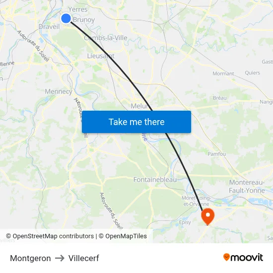 Montgeron to Villecerf map
