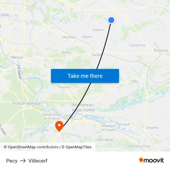 Pecy to Villecerf map