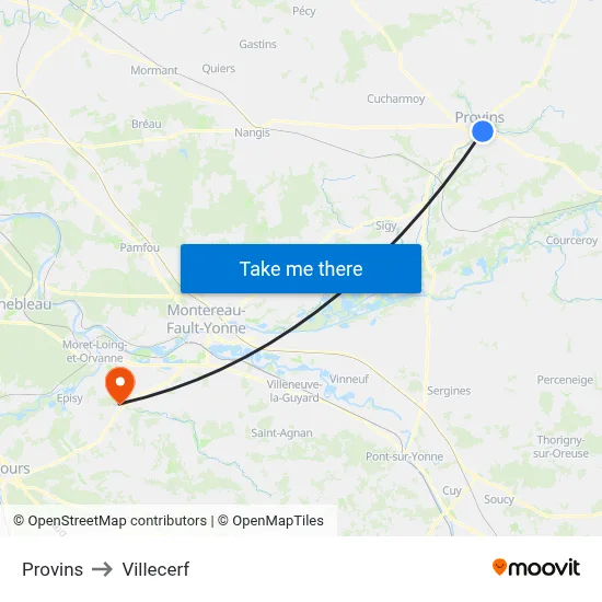 Provins to Villecerf map